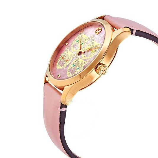 Gucci G Timeless Quartz Mother of Pearl Dial Pink Leather Strap Watch For Women - YA1264132