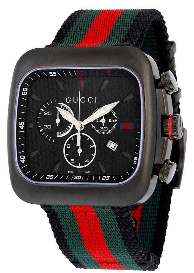 Shop Authentic Gucci Coupe Chronograph Quartz Black Two Tone NATO Strap Watch For Men - YA131202 - Luxxuri