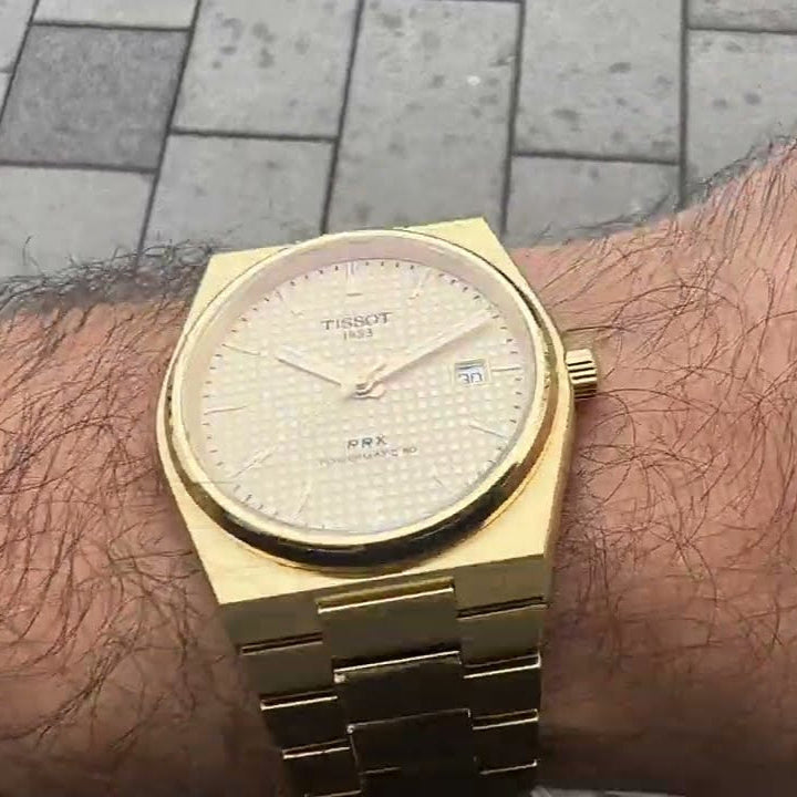 Tissot PRX Powermatic 80 Gold Dial Gold Steel Strap Watch for Men - T137.407.33.021.00