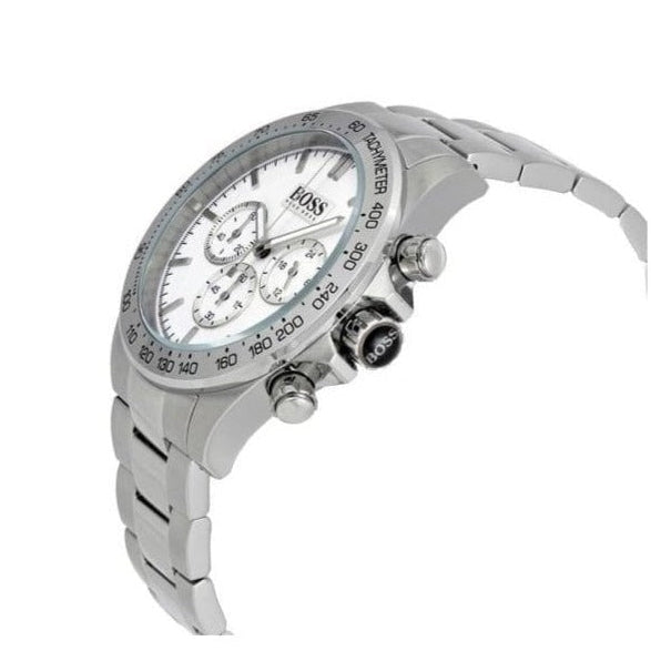 Hugo Boss Ikon Chronograph White Dial Silver Steel Strap Watch for Men - 1512962