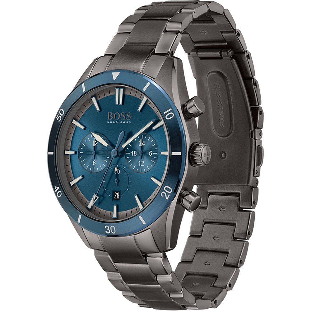 Hugo Boss Santiago Chronograph Blue Dial Grey Steel Strap Watch for Men - 1513863