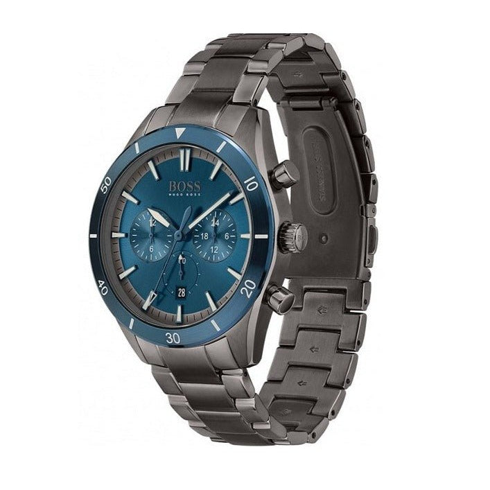 Hugo Boss Santiago Chronograph Blue Dial Grey Steel Strap Watch for Men - 1513863