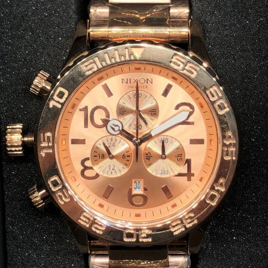 Nixon 42-20 Chrono Rose Gold Dial Rose Gold Steel Strap Watch for Men - A037-897