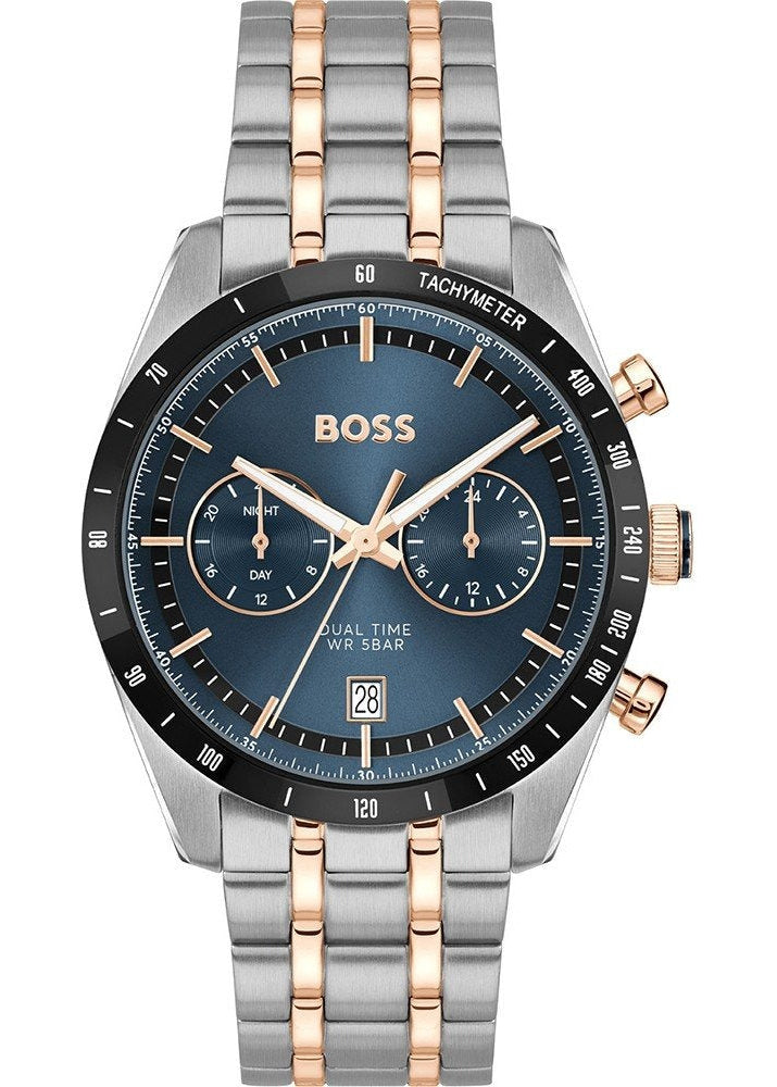 Hugo Boss Tourmaster Chronograph Blue Dial Two Tone Steel Strap Watch for Men - 1514288