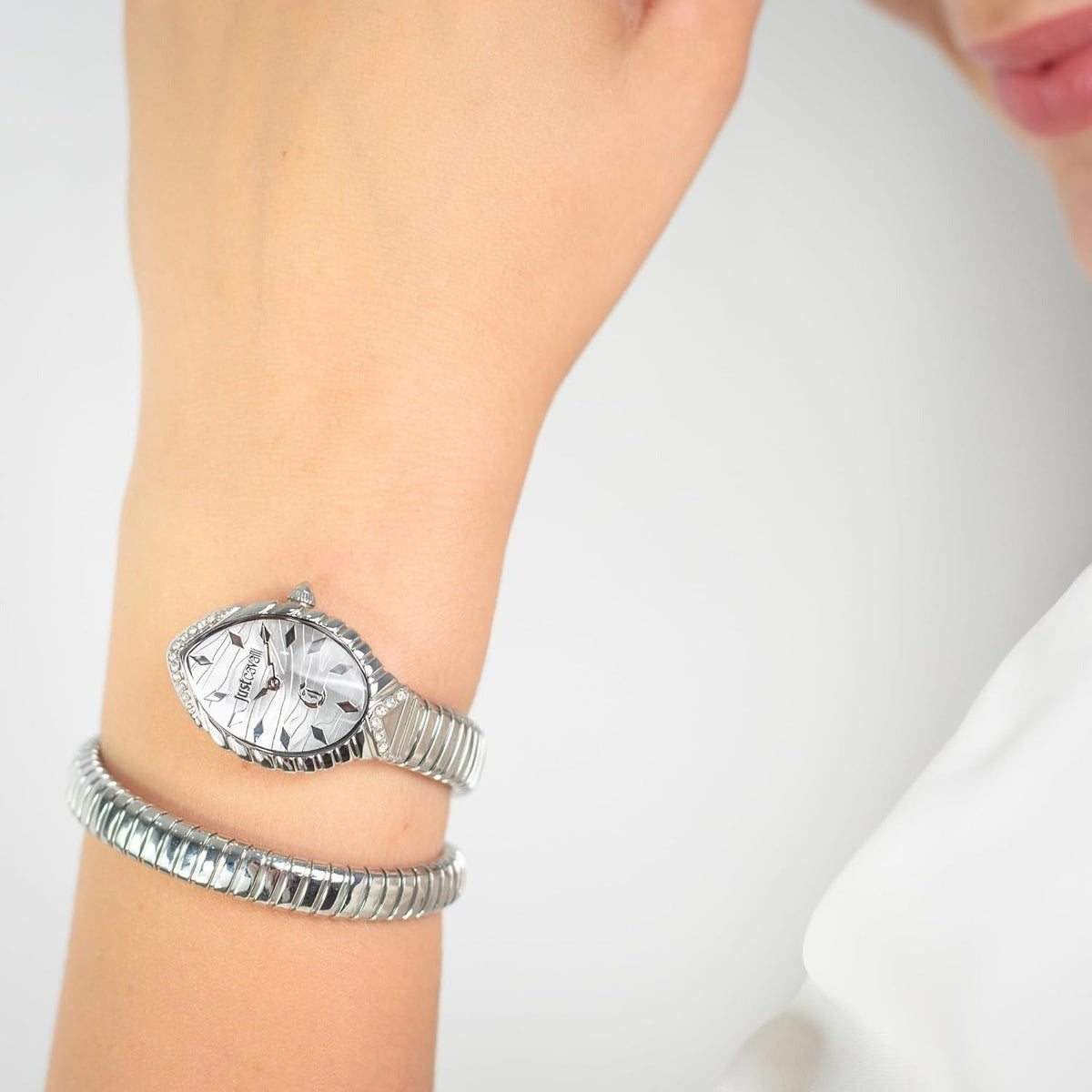 Just Cavalli Unica Silver Dial Silver Steel Strap Watch for Women - JC1L322M0015