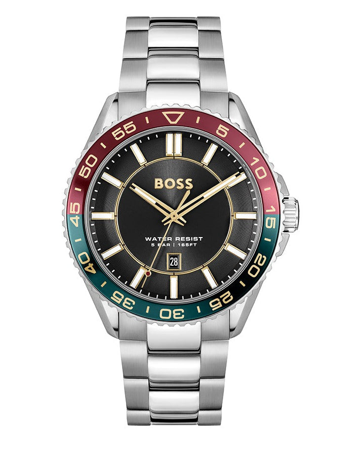 Hugo Boss Runner 3H Black Dial Silver Steel Strap Watch for Men - 1514210