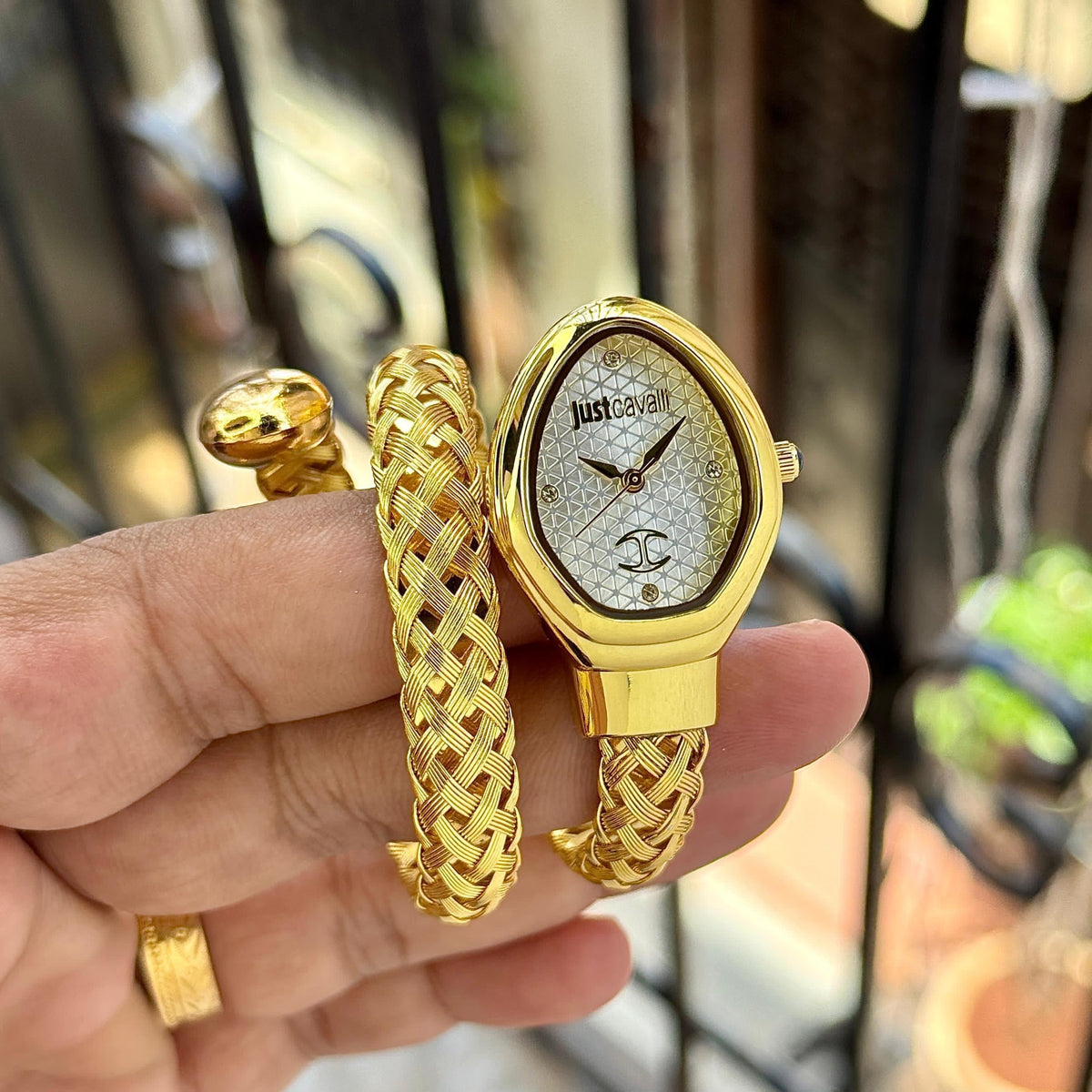 Just Cavalli Novara Silver Dial Gold Steel Strap Watch for Women - JC1L264M0025