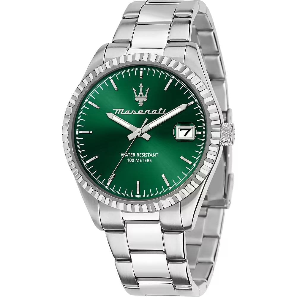 Maserati Competizione Green Dial Silver Steel Strap Watch for Men - R8853100043