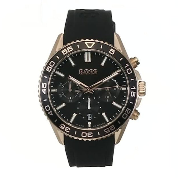 Hugo Boss Runner Chronograph Black Dial Black Silicone Strap Watch for Men - 1514168