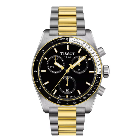 Tissot PR516 Chronograph Black Dial Two Tone Steel Strap Watch for Men - T149.417.22.051.00