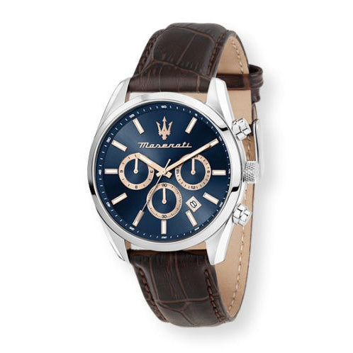 Maserati Attraction Limited Edition Chronograph Blue Dial Brown Leather Strap Watch for Men - R8851151003