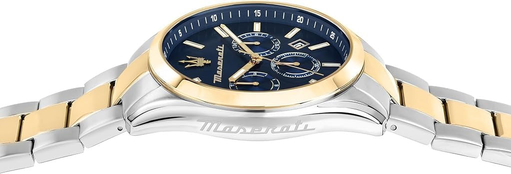 Maserati Attrazione Chronograph Blue Dial Two Tone Steel Strap Watch for Men - R8853151008