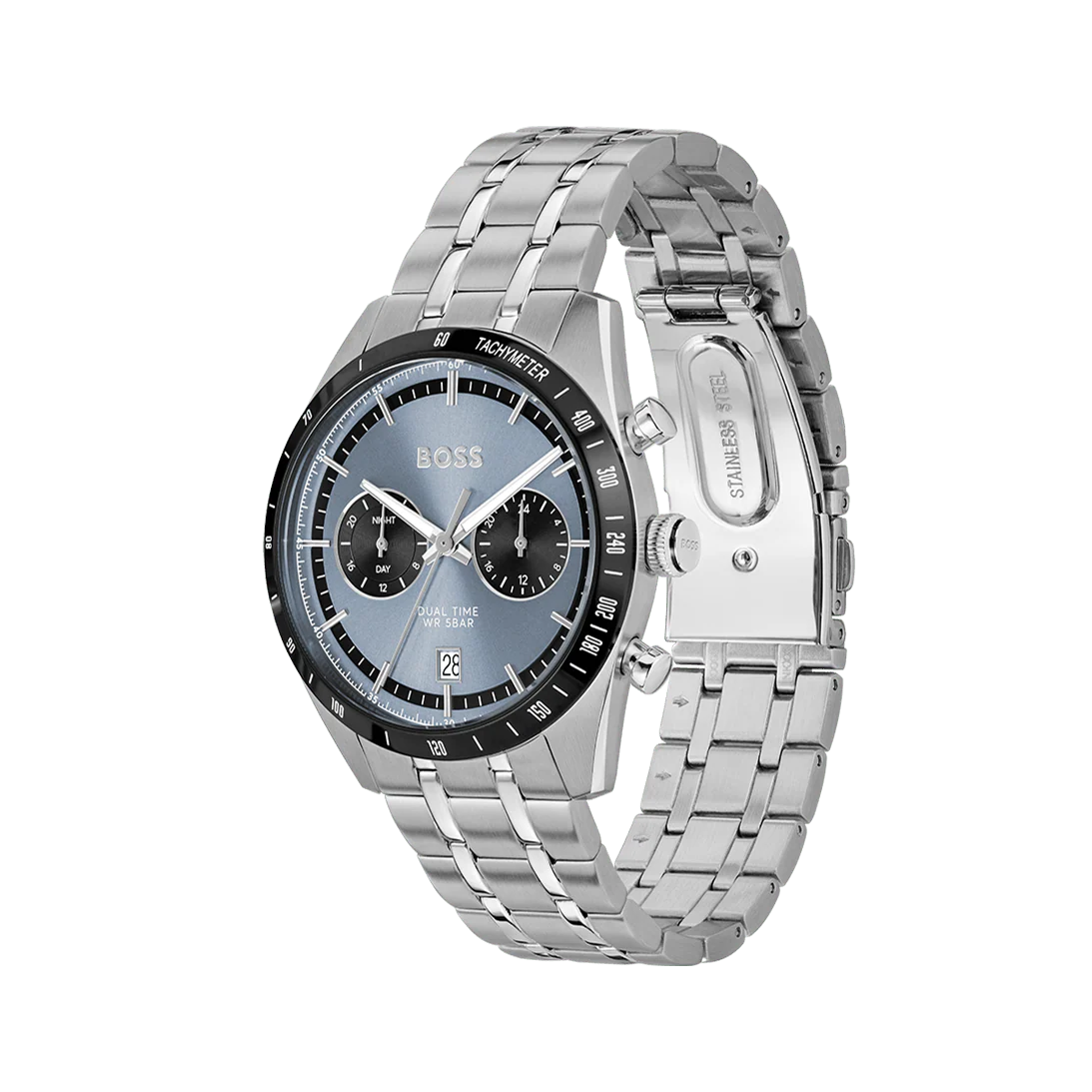 Hugo Boss Tourmaster Chronograph Blue Dial Silver Steel Strap Watch for Men - 1514286