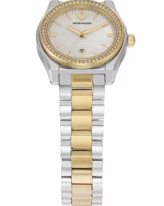 Emporio Armani Federica Mother of Pearl Dial Two Tone Steel Strap Watch for Women - AR11559