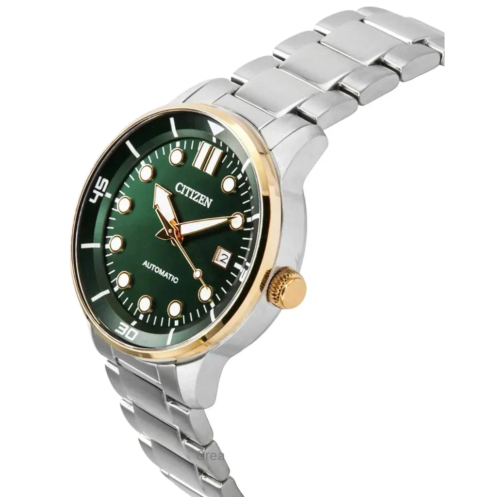 Citizen Mechanical Automatic Green Dial Silver Steel Strap Watch for Men - NJ0196-80X
