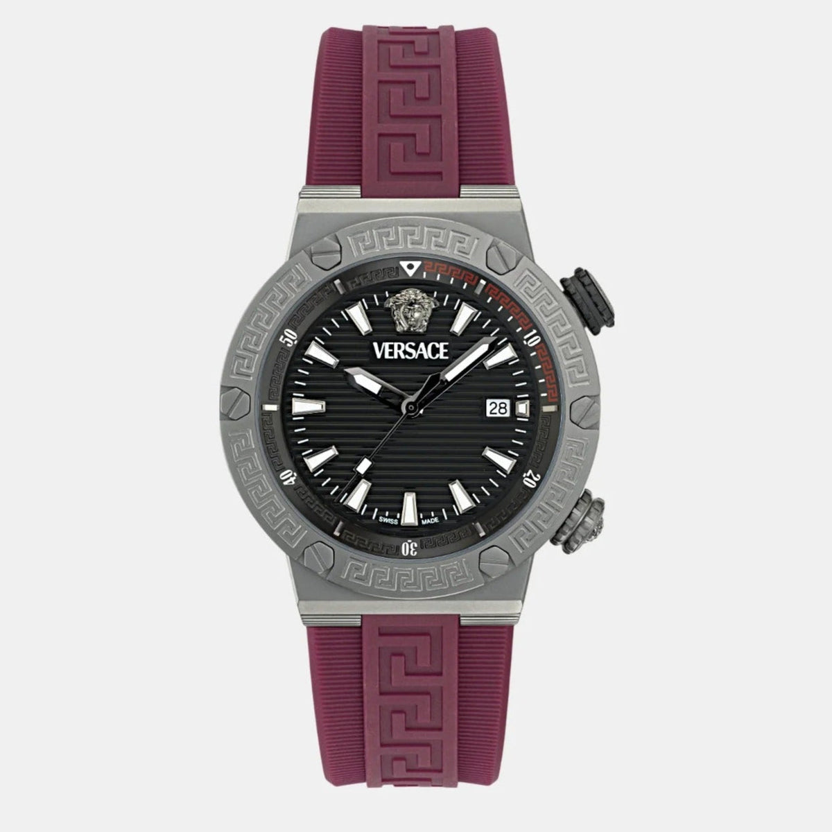 Shop Authentic Versace Greca Logo Diver Quartz Black Dial Purple Rubber Strap Watch for Men - VE8G00224 - Luxxuri
