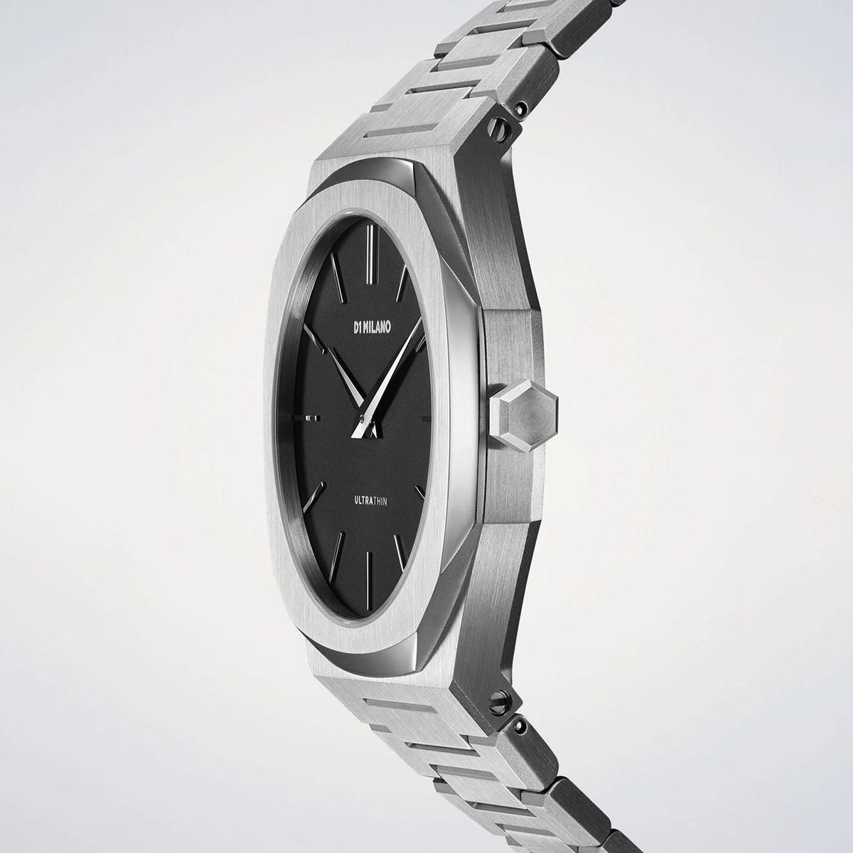 D1 Milano Ultra Thin Matte Black Dial Silver Steel Strap Watch for Men - D1-UTBJ40