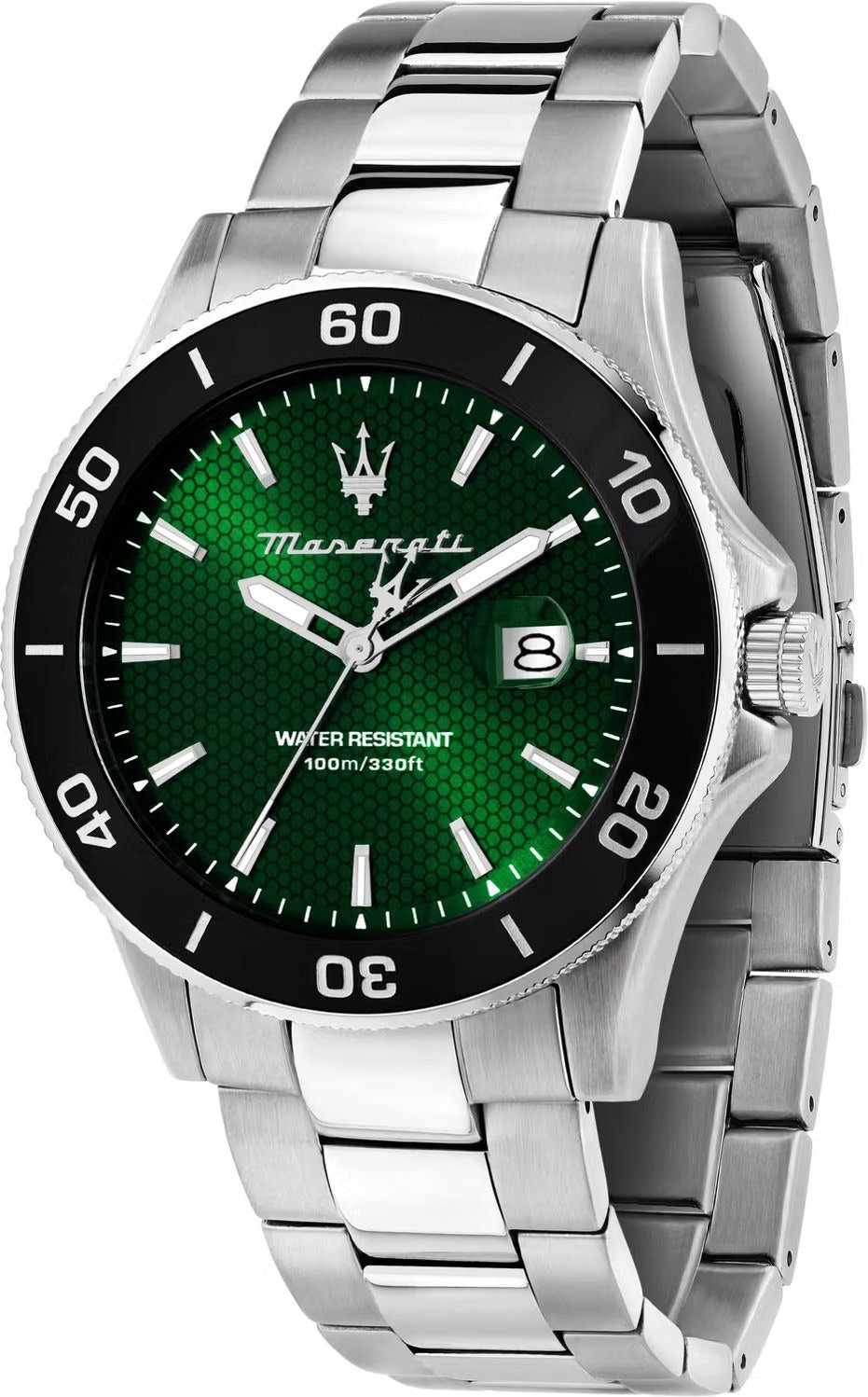 Maserati Competizione Green Dial Silver Steel Strap Watch for Men - R8853100038