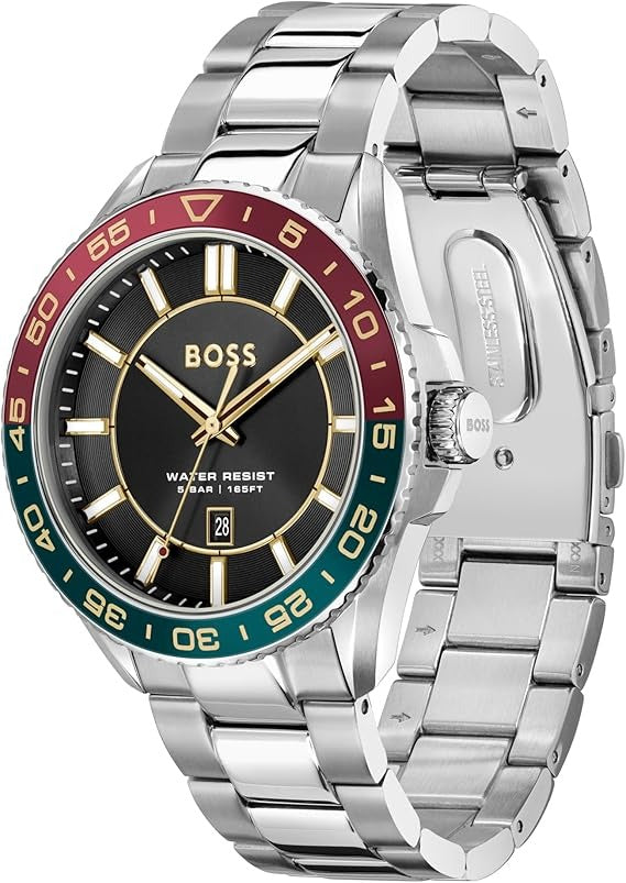Hugo Boss Runner 3H Black Dial Silver Steel Strap Watch for Men - 1514210