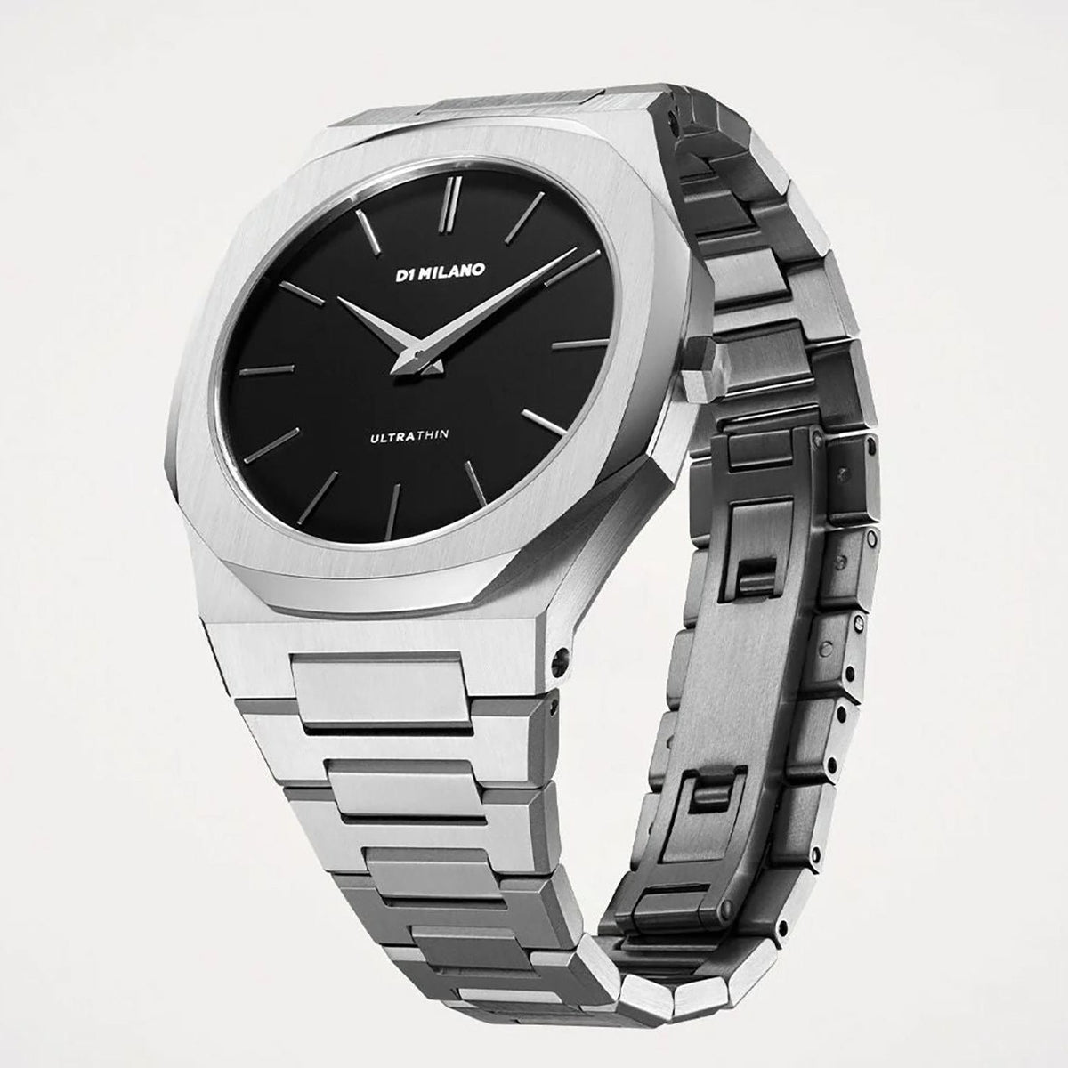 D1 Milano Ultra Thin Matte Black Dial Silver Steel Strap Watch for Men - D1-UTBJ40