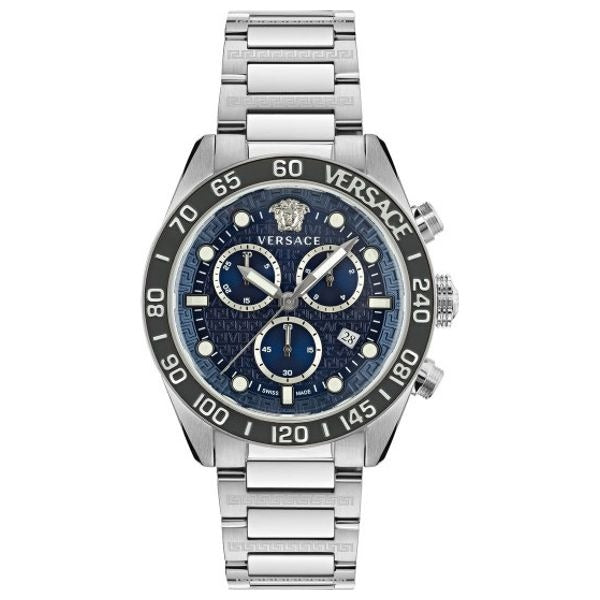 Shop Authentic Versace Greca Dome Chronograph Blue Dial Silver Steel Strap Watch for Men - VE6K00323 - Luxxuri