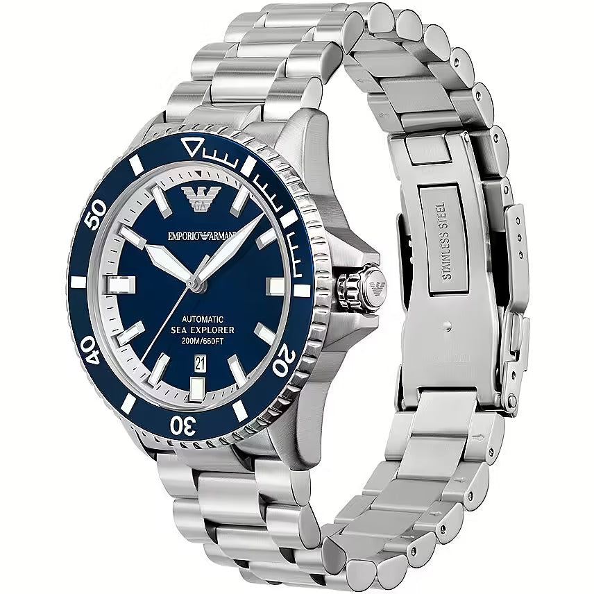 Emporio Armani Sea Explorer Blue Dial Silver Steel Strap Watch for Men - AR60079