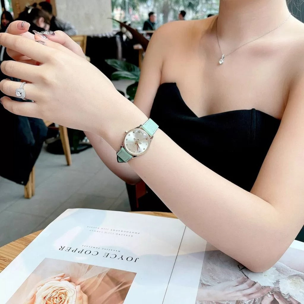 Gucci G Timeless Silver Dial Green Leather Strap Watch for Women - YA1265040