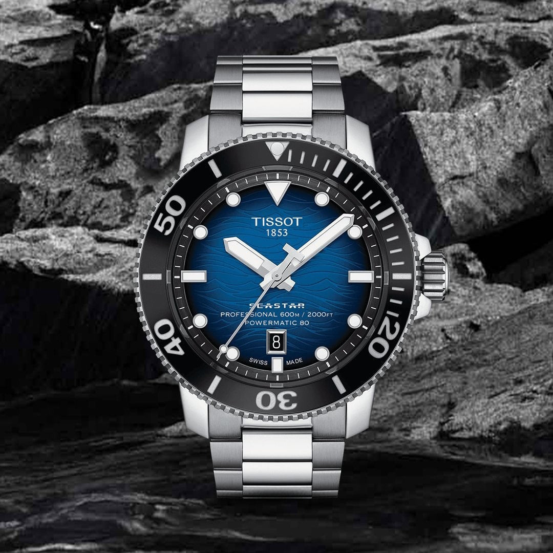 Tissot Seastar 2000 Professional Powermatic 80 Blue Dial Silver Steel Strap Watch for Men - T120.607.11.041.01