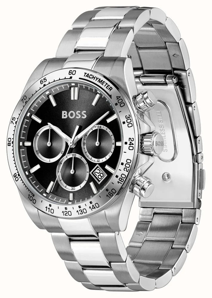 Hugo Boss Hero 2.0 Chronograph Black Dial Silver Steel Strap Watch for Men - 1514267