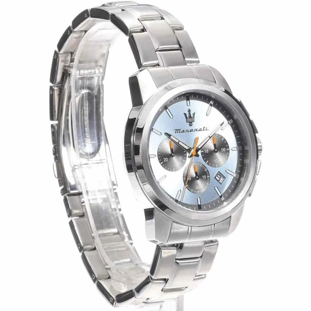 Maserati Successo Chronograph Ice Blue Dial Silver Steel Strap Watch for Men - R8873621044