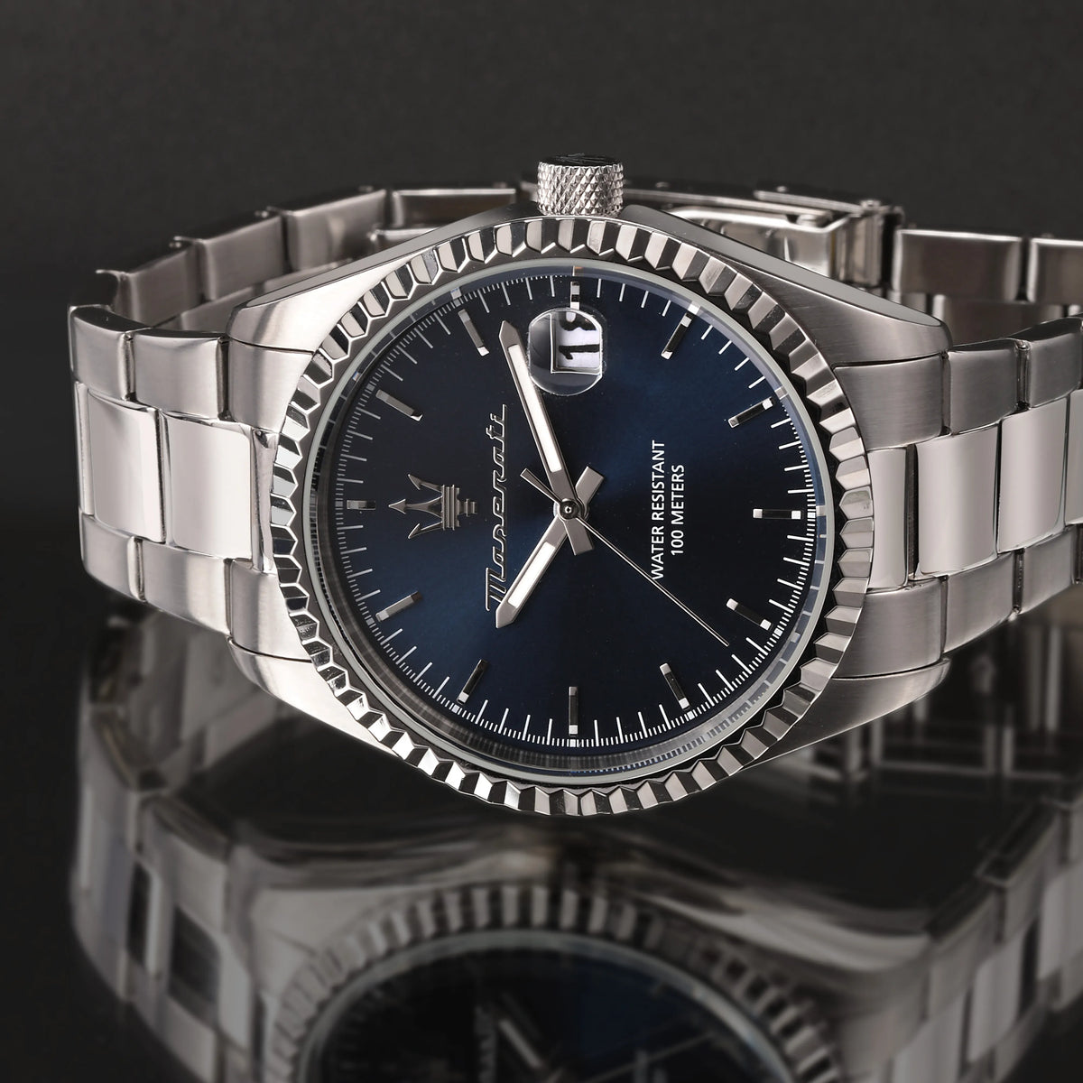 Maserati Competizione Blue Dial Silver Steel Strap Watch for Men - R8853100029