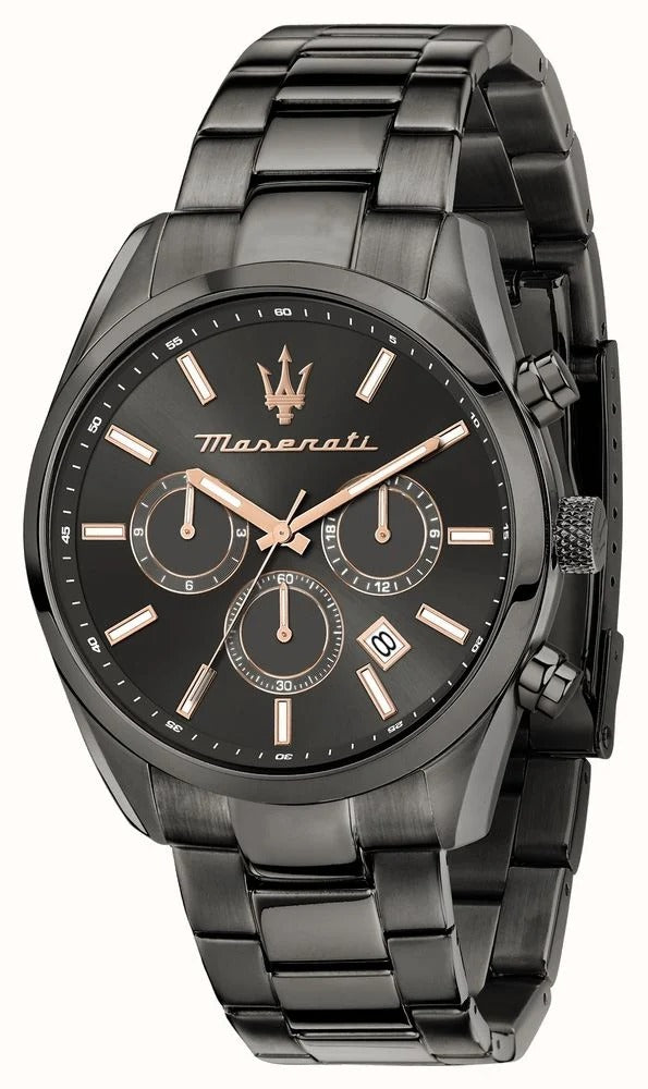 Maserati Attrazione Chronograph Black Dial Black Steel Strap Watch for Men - R8853151001