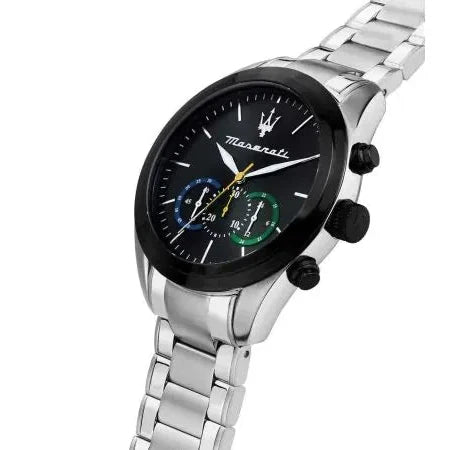 Maserati Traguardo Chronograph Black Dial Silver Steel Strap Watch for Men - R8873612061