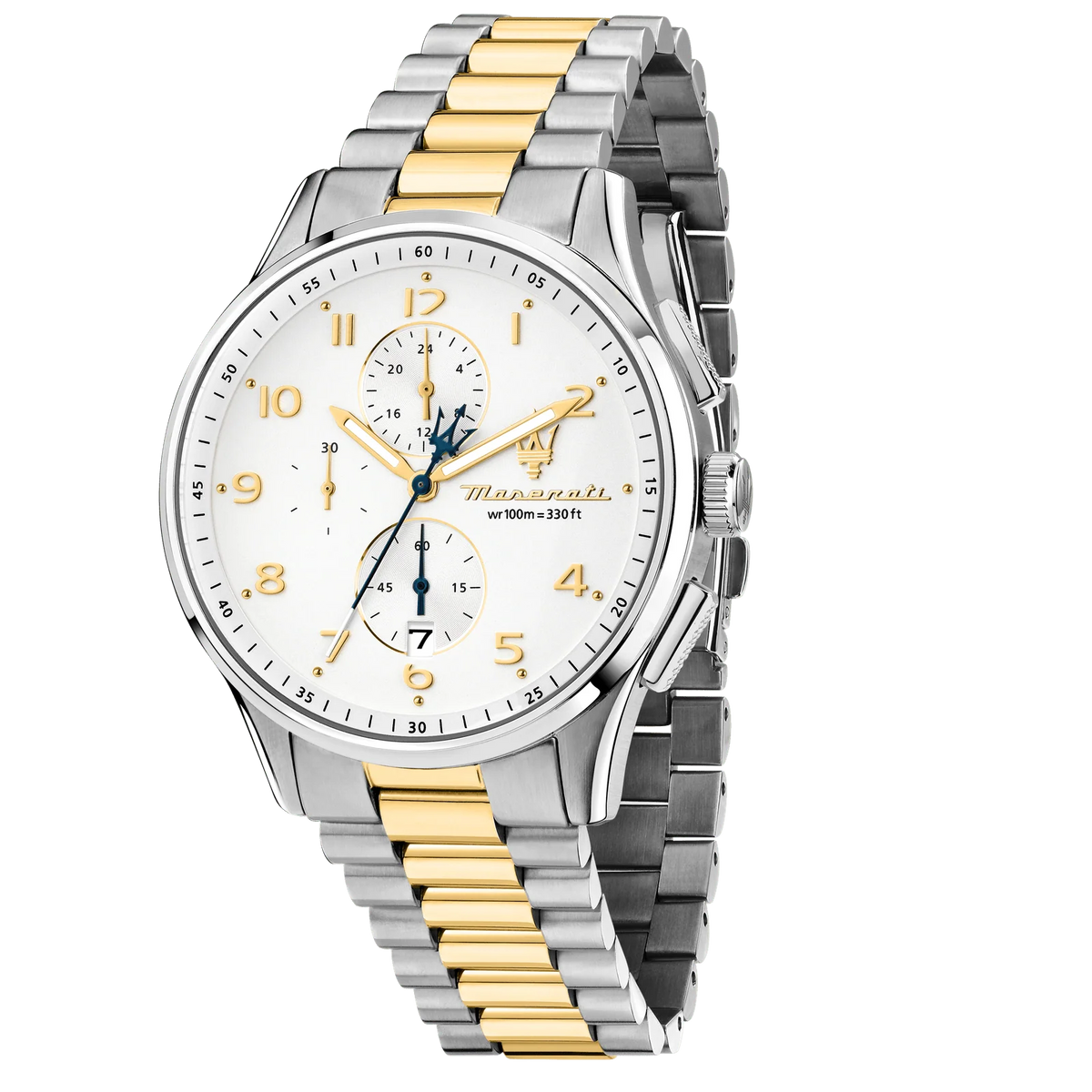 Maserati Sorpasso Chronograph White Dial Two Tone Steel Strap Watch for Men - R8873624003