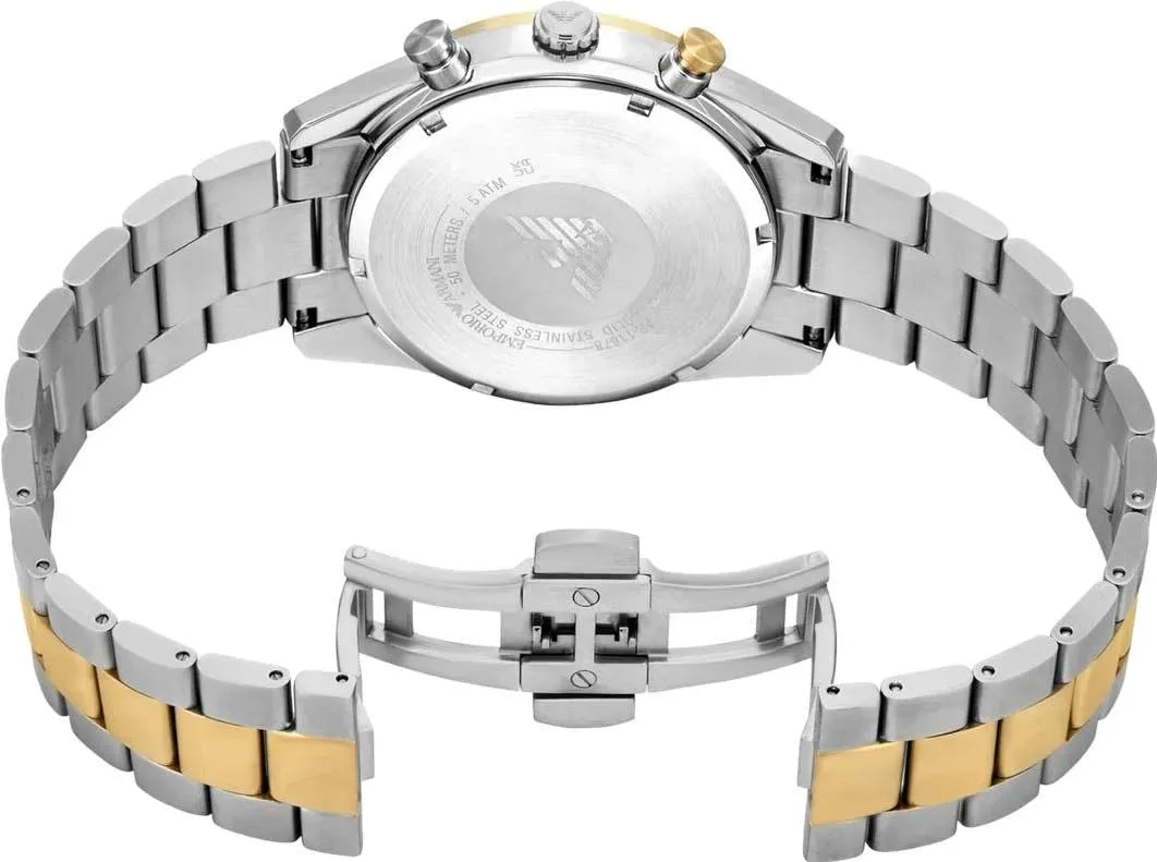 Emporio Armani Racer Chronograph Black Dial Two Tone Steel Strap Watch for Men - AR11678