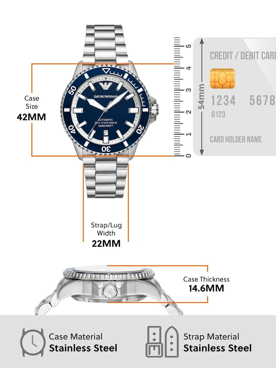 Emporio Armani Sea Explorer Blue Dial Silver Steel Strap Watch for Men - AR60079