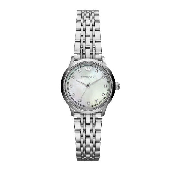 Emporio Armani Alpha Mother of Pearl Dial Silver Steel Strap Watch for Women - AR1803