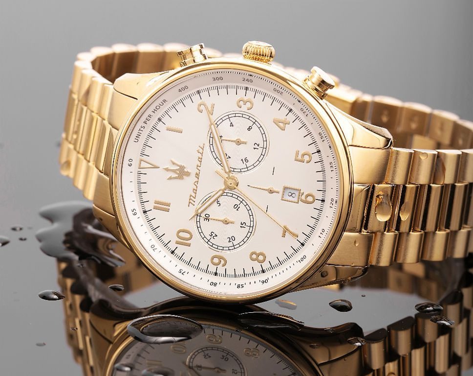 Maserati Tradizione Chronograph White Dial Gold Steel Strap Watch for Men - R8873646003