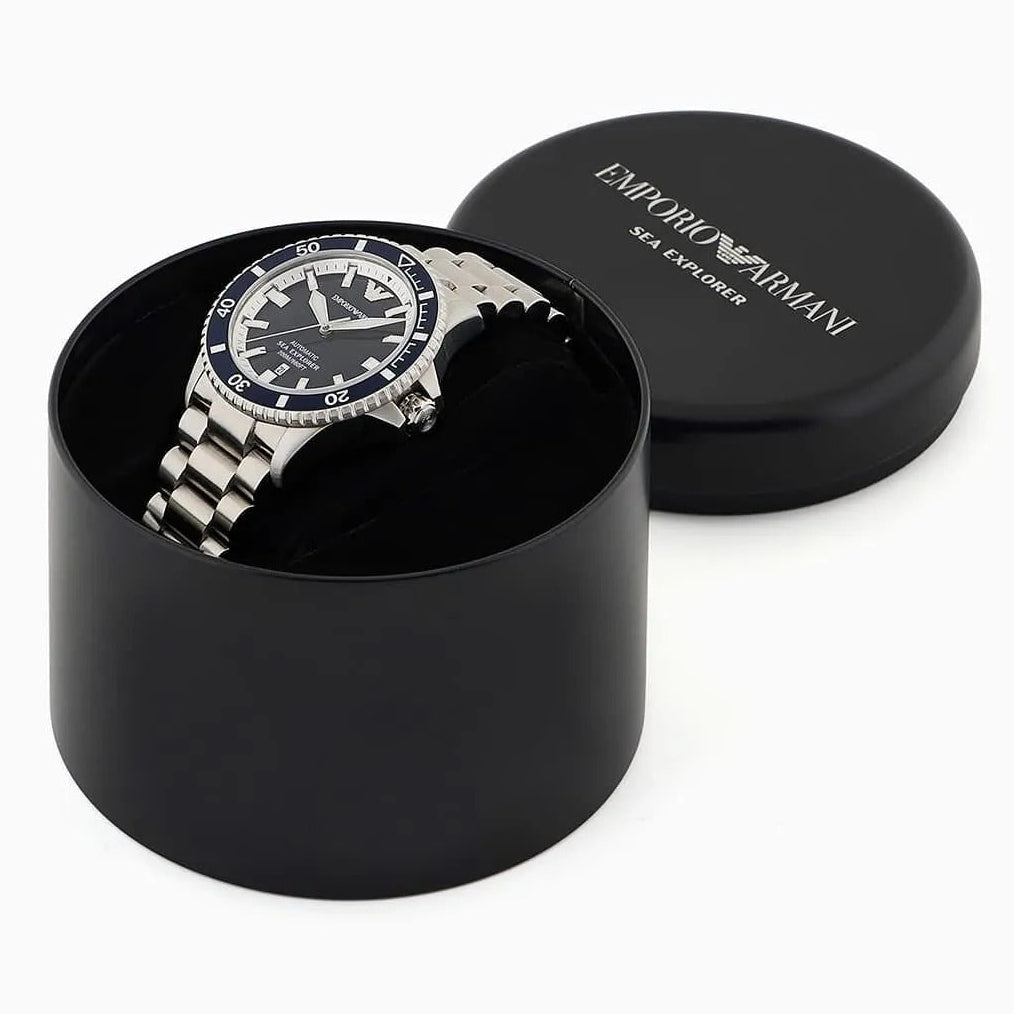 Emporio Armani Sea Explorer Blue Dial Silver Steel Strap Watch for Men - AR60079