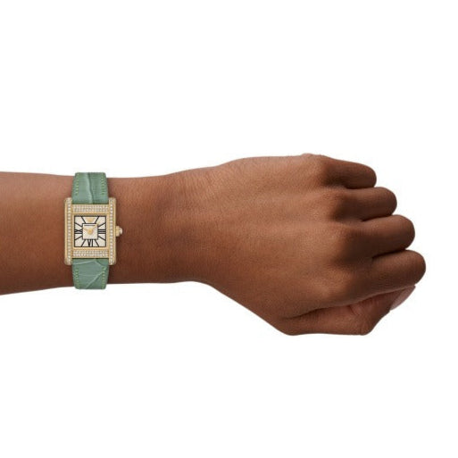 Emporio Armani Classic White Dial Green Leather Strap Watch for Women - AR11661