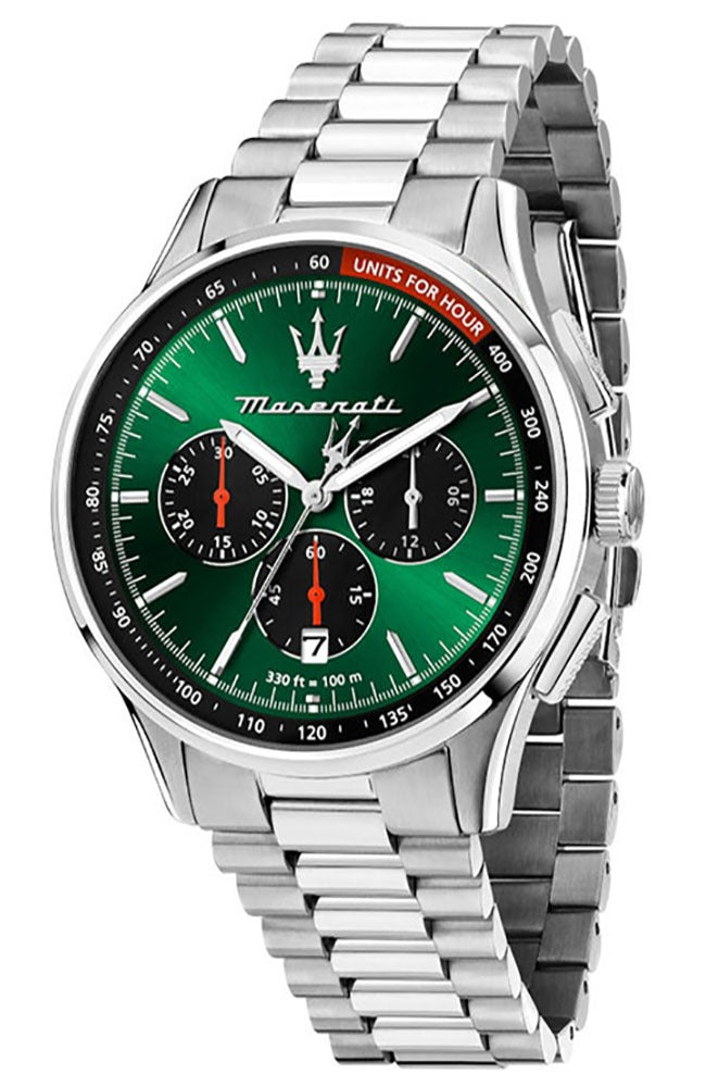 Maserati Sorpasso Chronograph Green Dial Silver Steel Strap Watch for Men - R8873624002