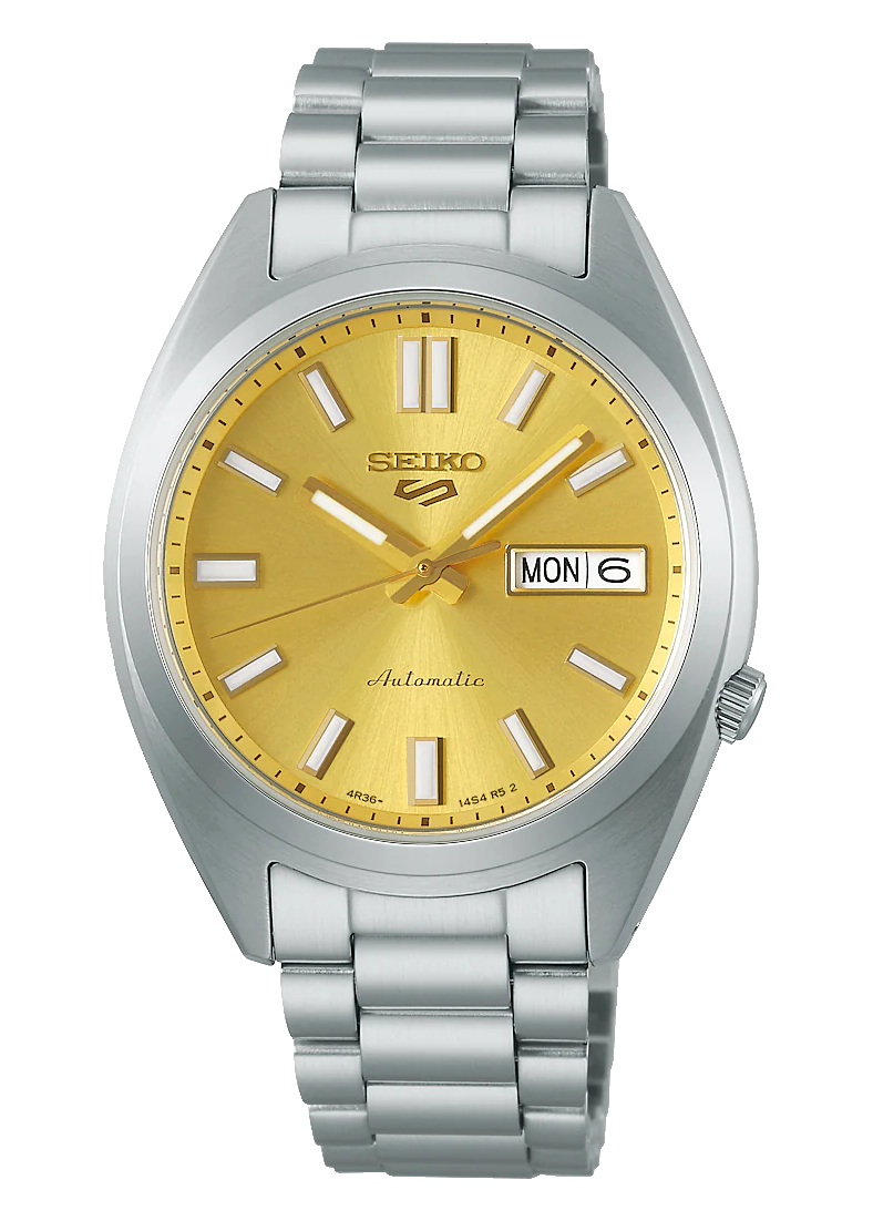 Seiko 5 Sports Automatic Gold Dial Silver Steel Strap Watch for Men - SRPL59K1
