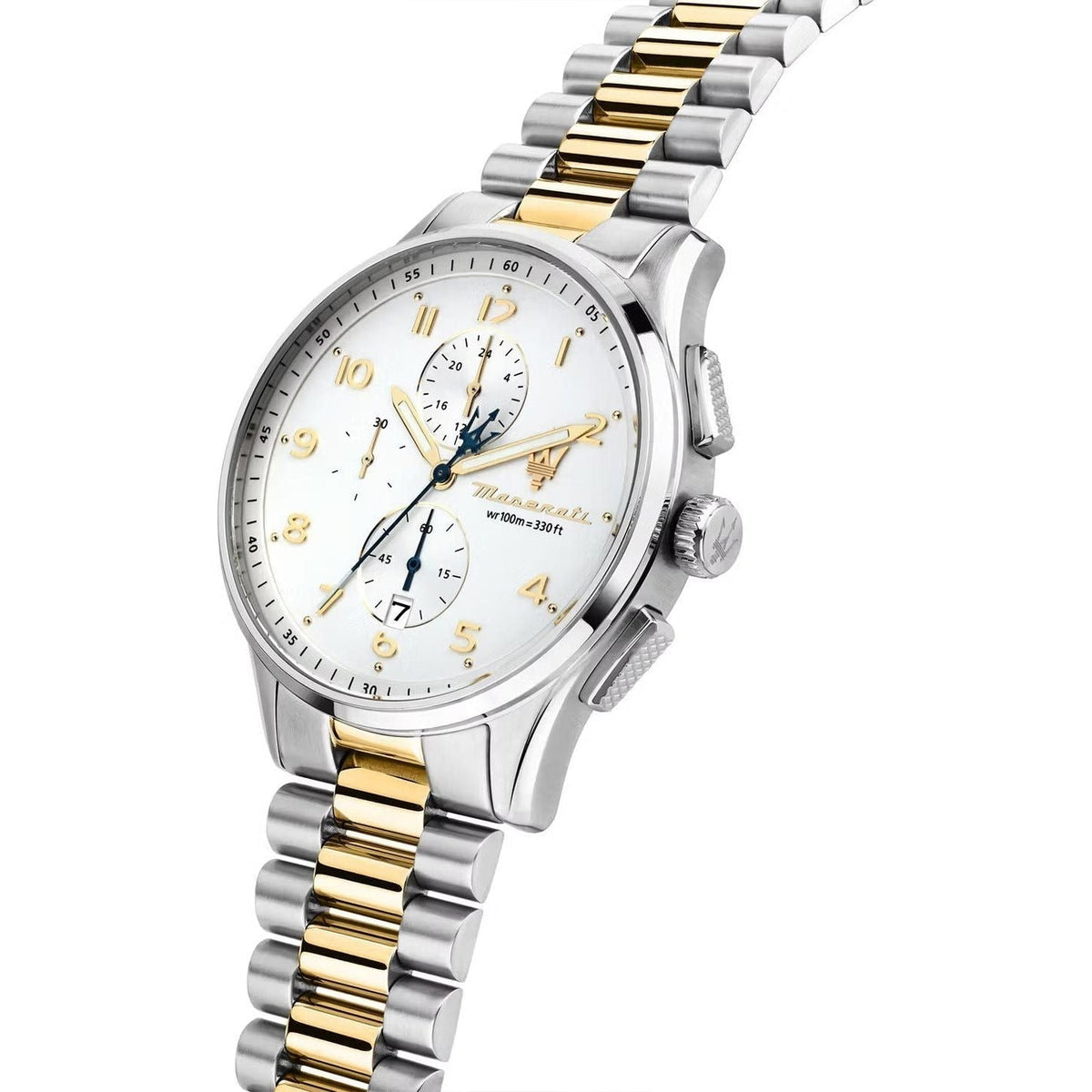 Maserati Sorpasso Chronograph White Dial Two Tone Steel Strap Watch for Men - R8873624003