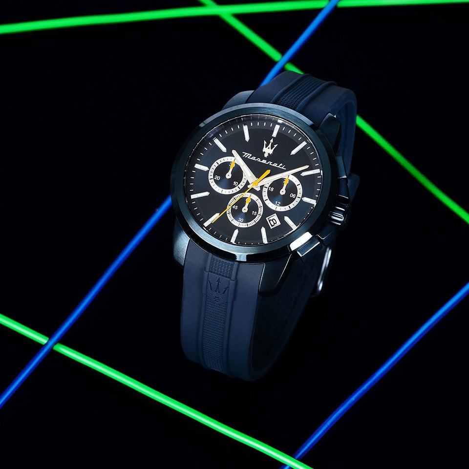 Maserati Successo Chronograph Blue Dial Blue Rubber Strap Watch for Men - R8871621044