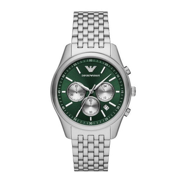 Emporio Armani Antonio Chronograph Green Dial Silver Steel Strap Watch for Men - AR11581