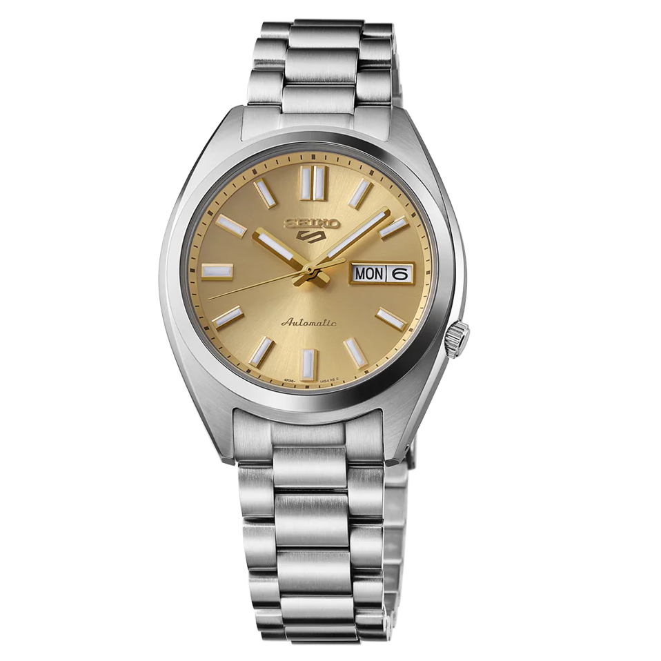 Seiko 5 Sports Automatic Gold Dial Silver Steel Strap Watch for Men - SRPL59K1