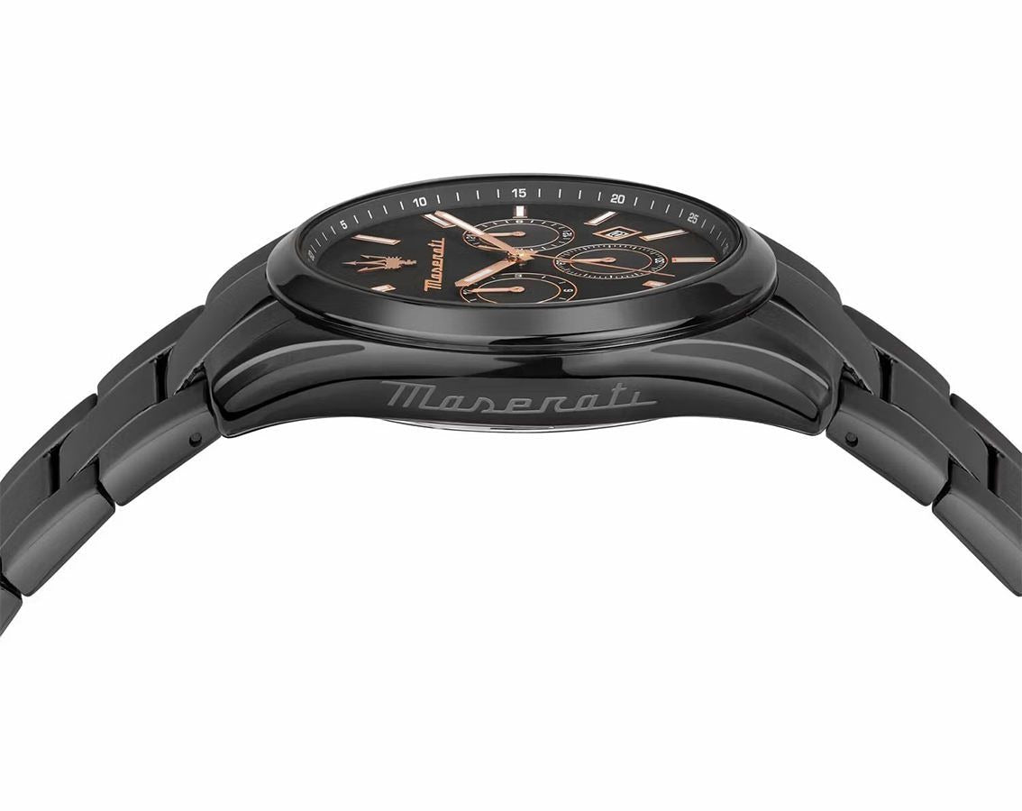 Maserati Attrazione Chronograph Black Dial Black Steel Strap Watch for Men - R8853151001