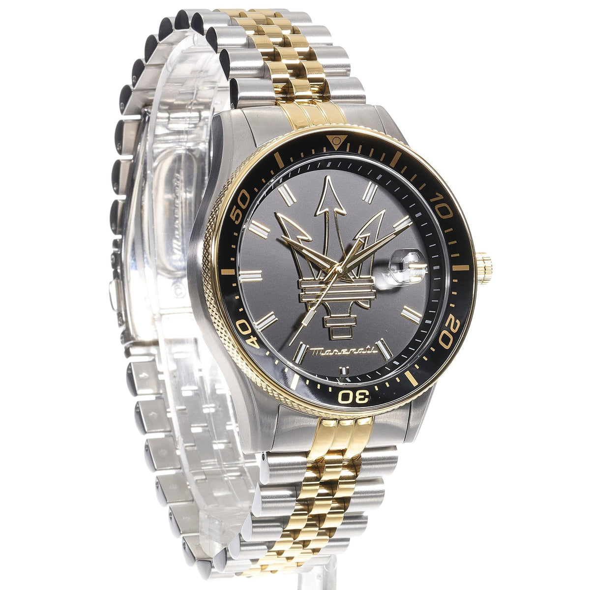 Maserati SFIDA Black Dial Two Tone Steel Strap Watch for Men - R8853140009