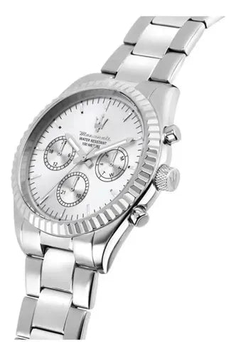 Maserati Competizione Chronograph Silver Dial Silver Steel Strap Watch for Men - R8853100041