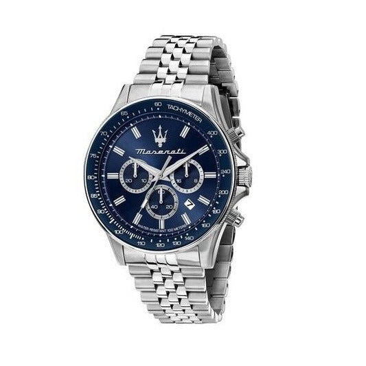 Maserati SFIDA Chronograph Blue Dial Silver Steel Strap Watch for Men - R8873640025